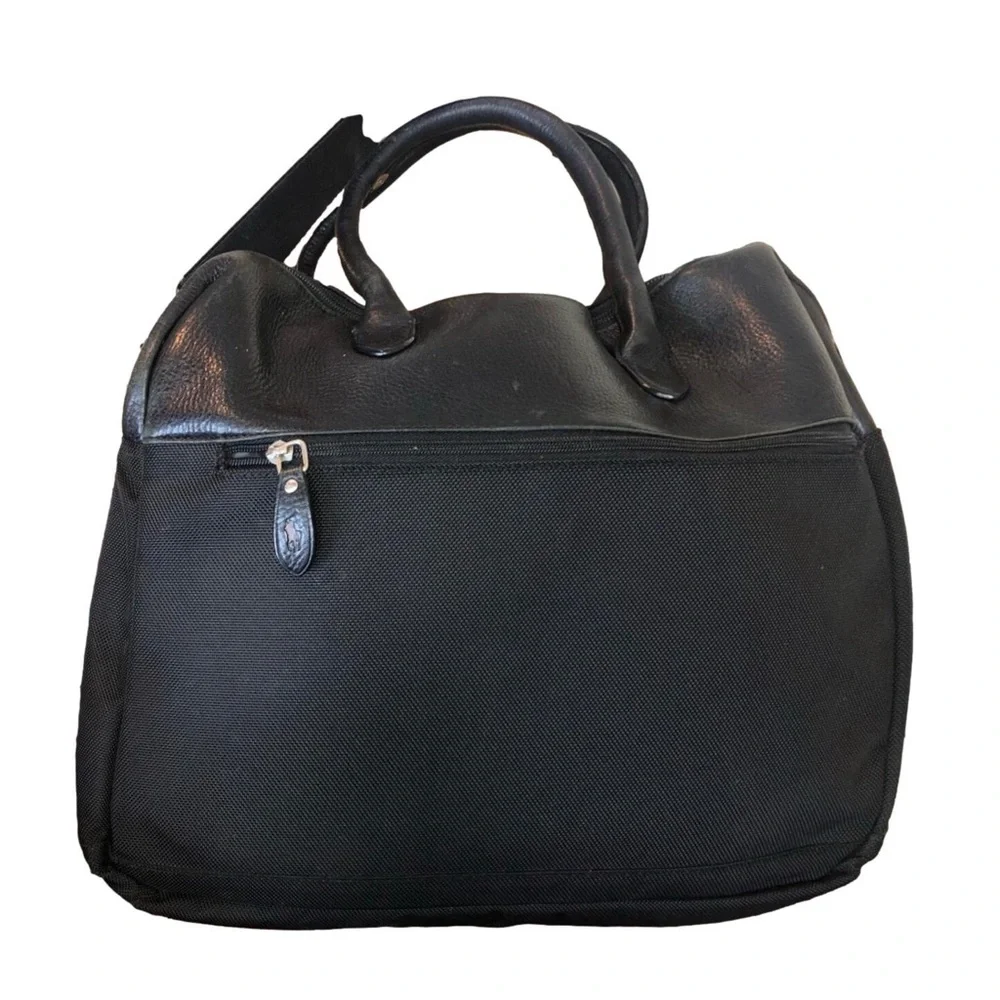 RALPH LAUREN Black Leather and Canvas Laptop Messenger Shoulder Work Bag VTG